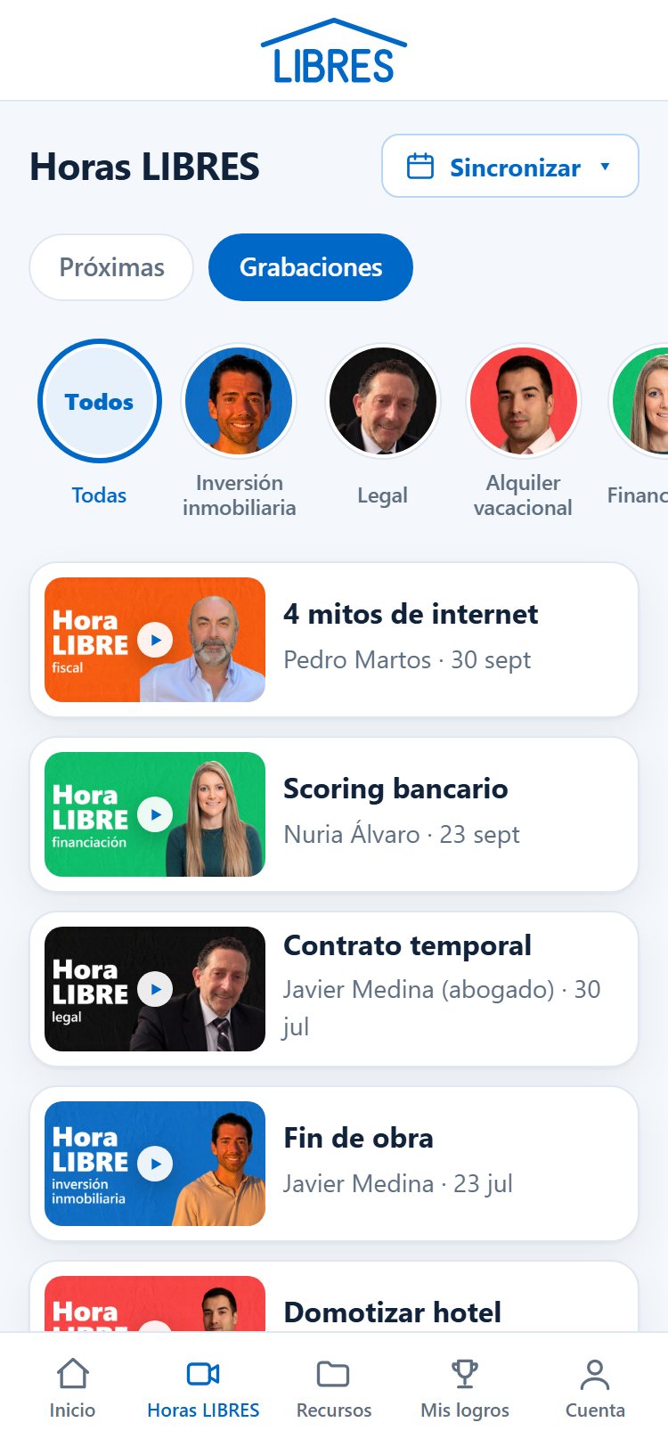 Pantalla de consultas grabadas